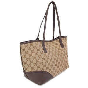 Gucci mocha brown leather Britt Tote canvas monogram GG Bag Canvas